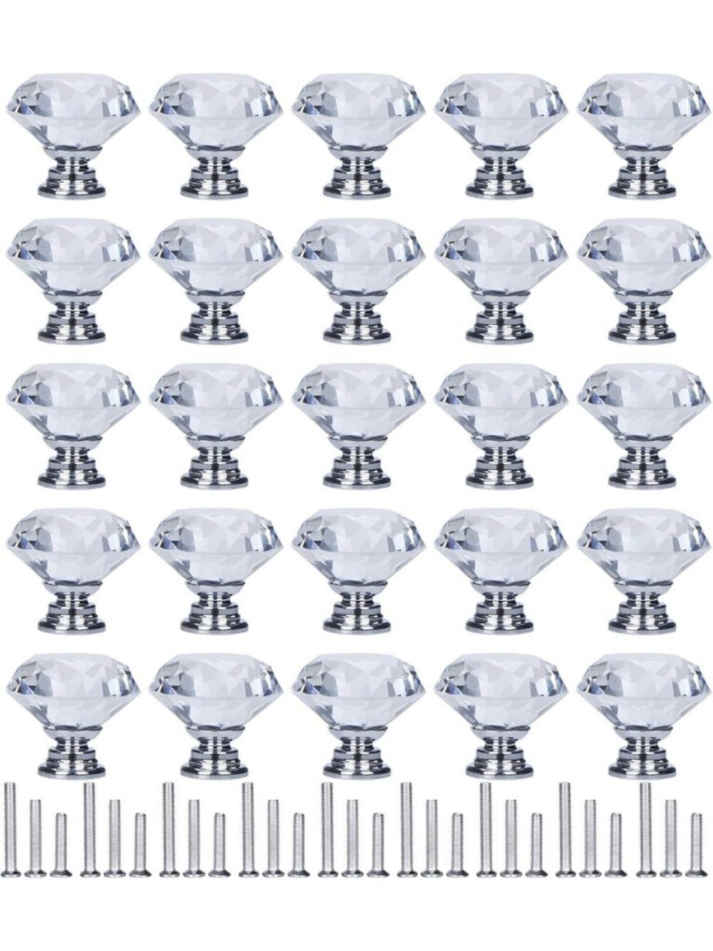 25 Pack Diamond Crystal Drawer Knobs - 30mm Glass Cabinet Pull Handles